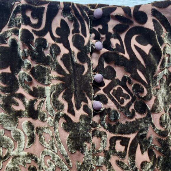 Wah Maker True West Burnout Velvet Midi A-Line Skirt Silk Blend Brown - Picture 7 of 10